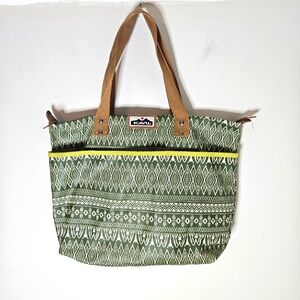 Kavu Babette Tote Bag, Green White Coated Canvas, Straps